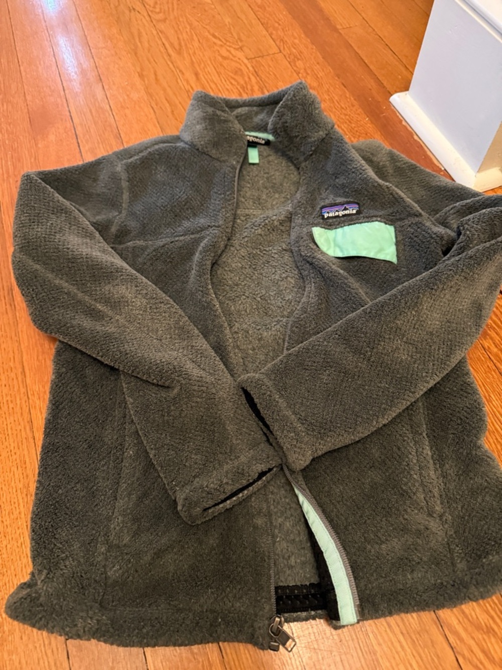 Patagonia Women’s Gray Fleece Jacket with Mint Accent